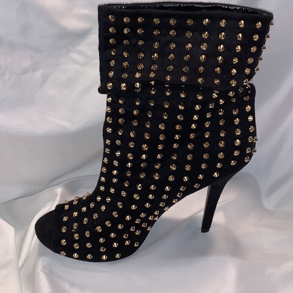 JustFab Black and Gold Studded Ankle Boots - Picture 5 of 16